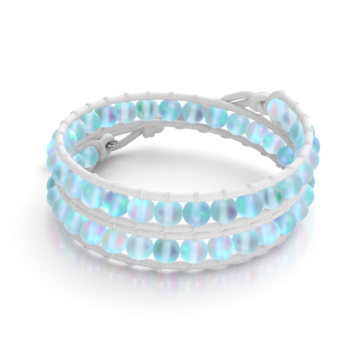 Aquamarin | Meerjungfrauenglas | Weißes Wickelarmband aus Leinen